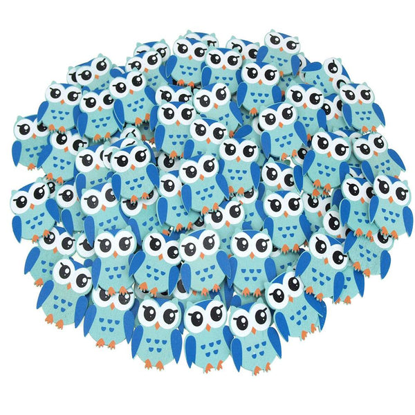 Small Owl Animal Wooden Baby Favors, 1-1/4-Inch, 100-Piece, Blue