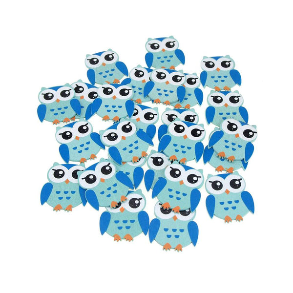 Small Owl Animal Wooden Baby Favors, 1-1/4-Inch, 25-Piece, Blue