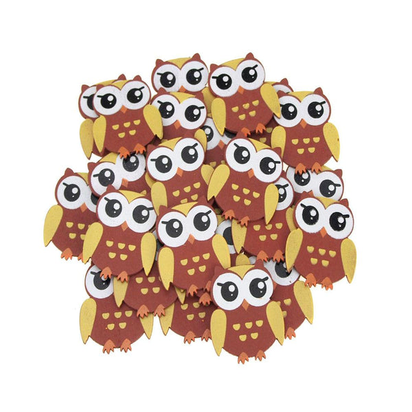 Small Owl Animal Wooden Baby Favors, 1-1/4-Inch, 25-Piece, Brown