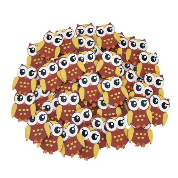 Small Owl Animal Wooden Baby Favors, 1-1/4-Inch, 50-Piece, Brown