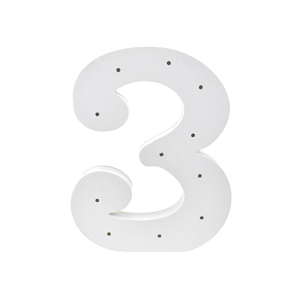 Wooden LED Number 3, White, 11-1/2-Inch