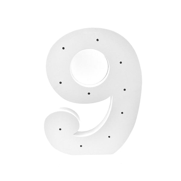 Wooden LED Number 9, White, 11-1/2-Inch