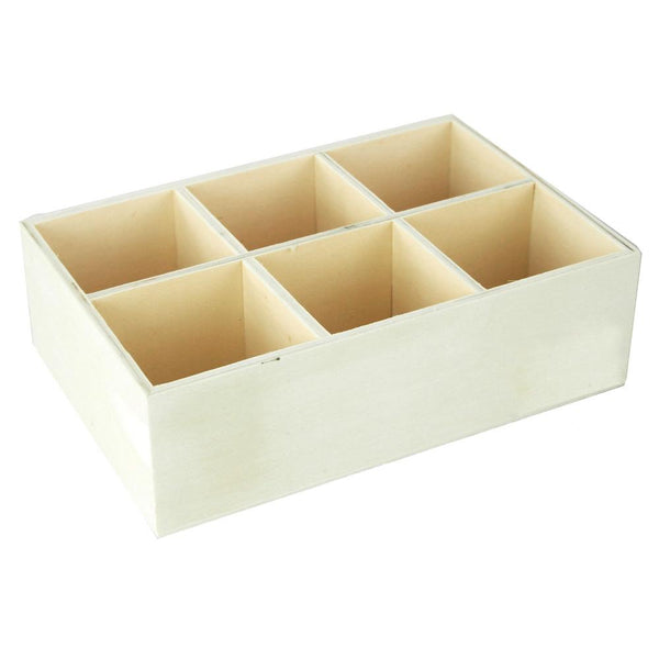 Desk Caddy 6-Compartment Wooden Box, 8-Inch