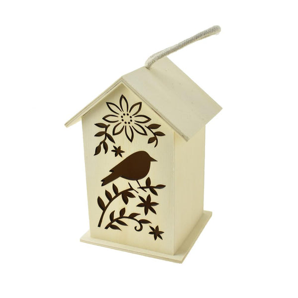 Giant Bird Floral Laser-Cut Birdhouse, Natural, 7-1/2-Inch