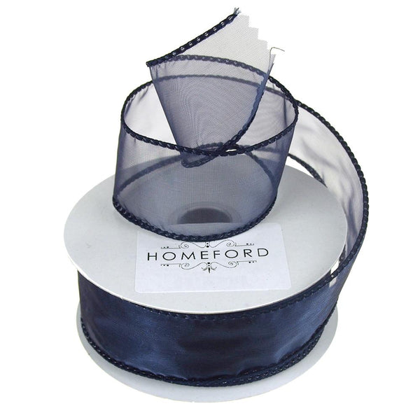 Sheer Organza Wired Edge Ribbon, 1-1/2-Inch, 10 Yards, Navy Blue