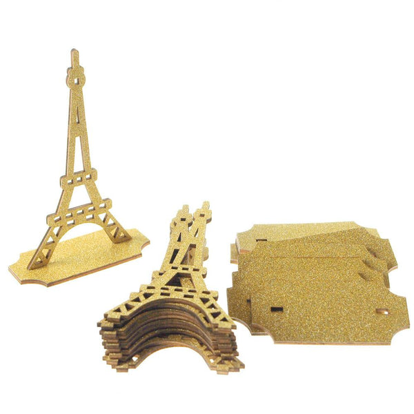 Wooden Eiffel Tower Stand with Glitters, 5-Inch, 10-Piece, Gold