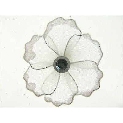 Organza Glitter Nylon, Mini Flower, 2-inch, 12-Piece, White