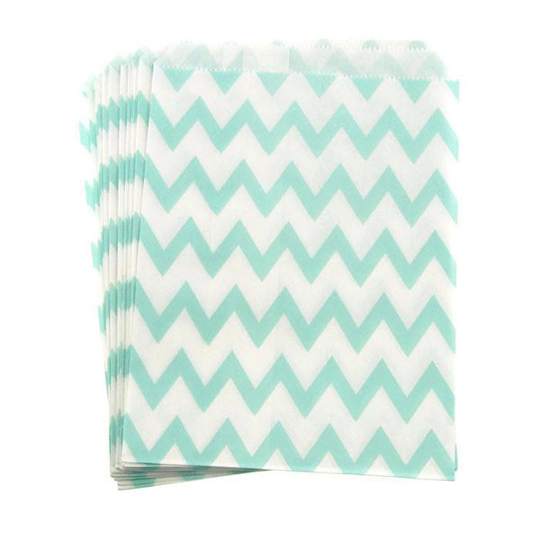 Chevron Paper Treat Bags, 7-Inch, 25-Piece, Aqua