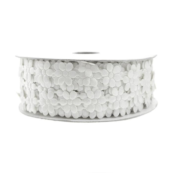 Polyester Flower Garland Ribbon, 3/8-Inch, 25-Yard, White