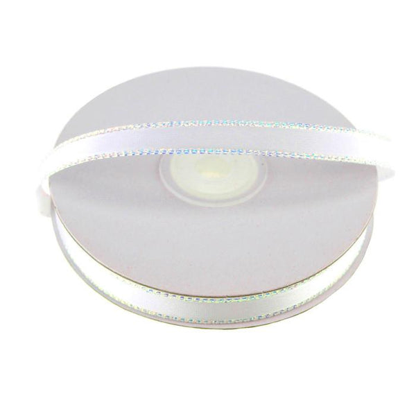 Satin Ribbon with Iridescent Edge, 3/8-Inch, 25 Yards, White