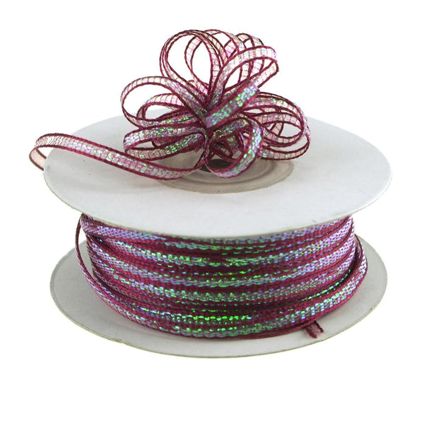 Iridescent Pull Bow Christmas Ribbon, 1/8-Inch, 50 Yards, Wine