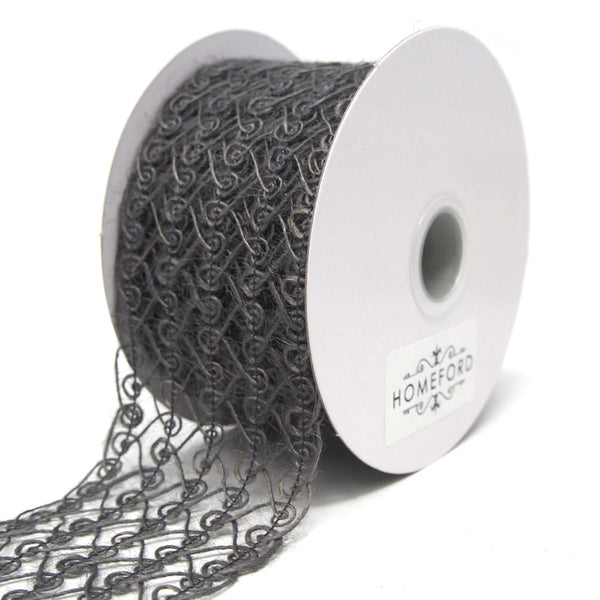 Open Weave Swirl Mesh Jute Ribbon, Grey, 2-1/2-Inch, 10 Yards