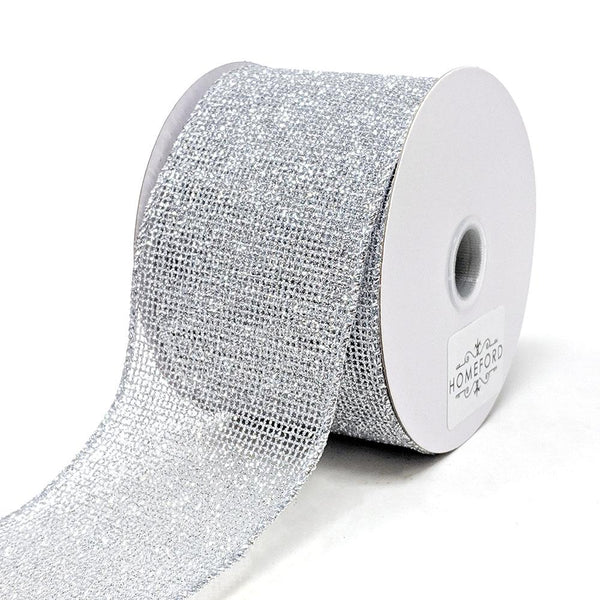 Christmas Glitzy Net Wired Ribbon, Silver, 2-1/2-Inch, 10-Yard