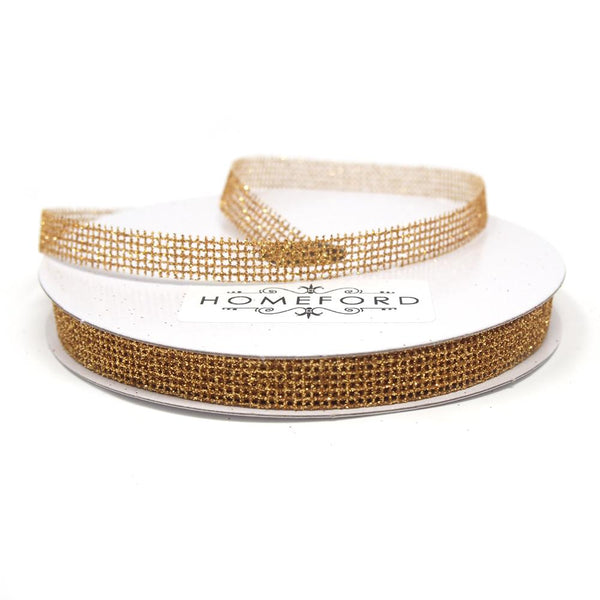 Glittered Grid Weave Ribbon, Gold, 3/8-Inch, 25 Yards