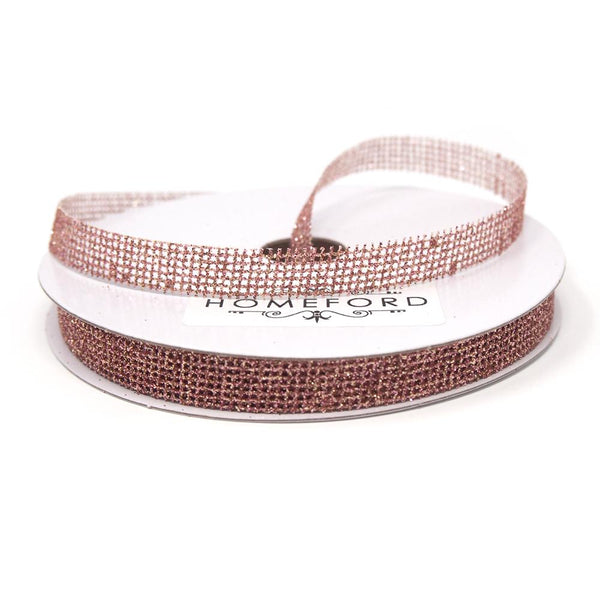 Glittered Grid Weave Ribbon, Rose Gold, 3/8-Inch, 25 Yards