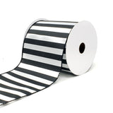 Christmas Stripes Satin Wired Edge Ribbon, Black/White, 10-Yard