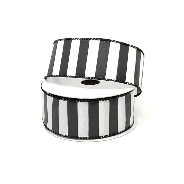 Christmas Stripes Satin Wired Edge Ribbon, 1-1/2-Inch, 10-Yard, Black/White