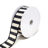 Christmas Stripes Canvas Wired Edge Ribbon, Black/Ivory, 10-Yard