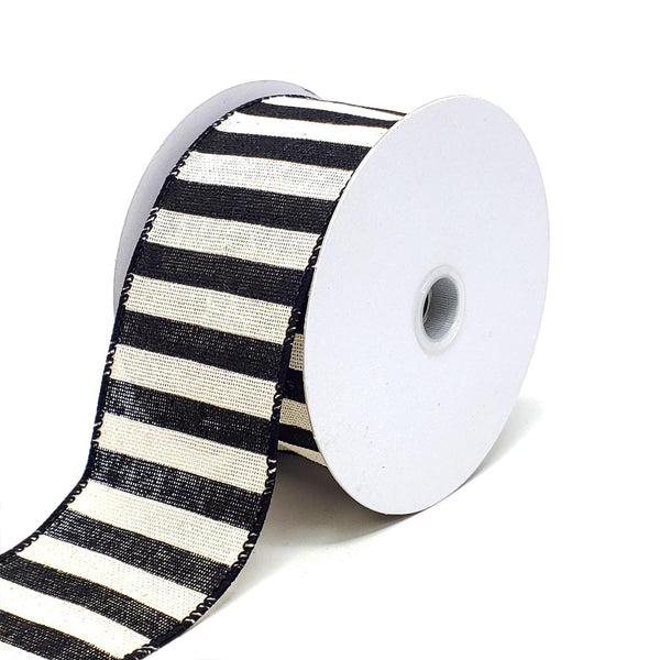 Christmas Stripes Canvas Wired Edge Ribbon, 2-1/2-Inch, 10-Yard, Black/Ivory