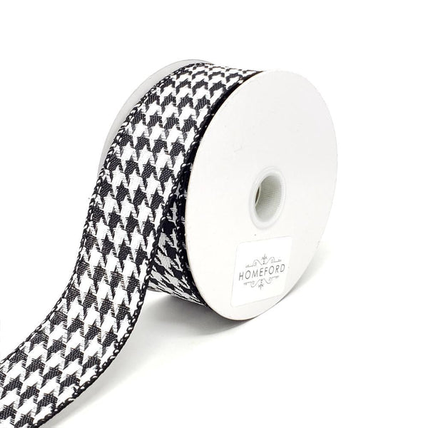 Christmas Houndstooth Woven Wired Ribbon, 1-1/2-Inch, 10-Yard, Black/White