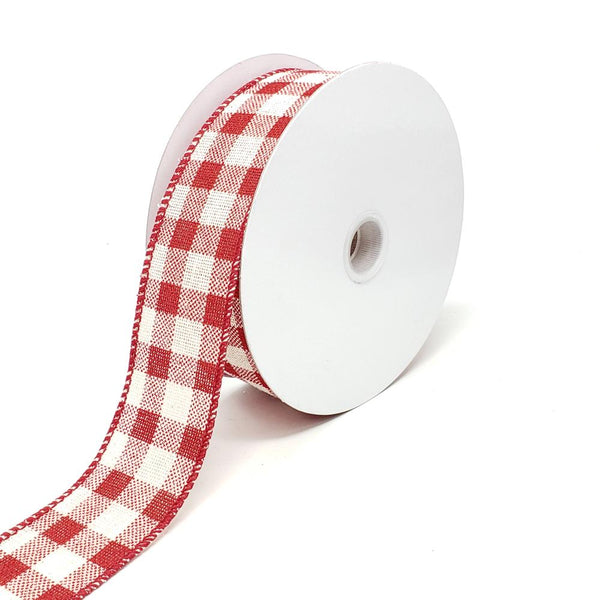 Christmas Canvas Gingham Wired Edge Ribbon, 1-1/2-Inch, 10-Yard, Red/Cream