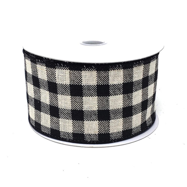 Christmas Canvas Gingham Wired Edge Ribbon, 2-1/2-Inch, 10-Yard, Black/Cream