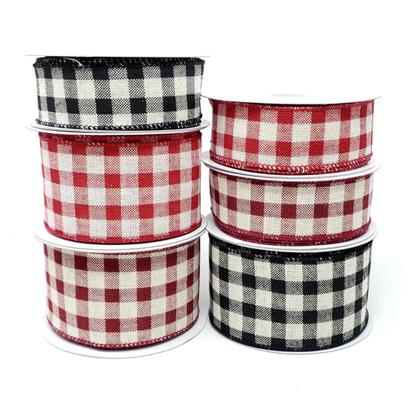 Christmas Canvas Gingham Wired Edge Ribbon, 10-Yard