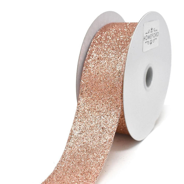 Rose Gold All Glitter Wired Ribbon, 1-1/2-Inch, 10-Yard