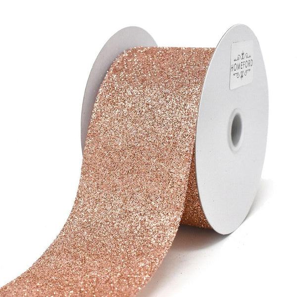 Rose Gold All Glitter Wired Ribbon, 2-1/2-Inch, 10-Yard