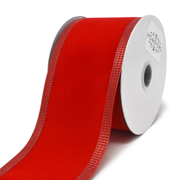 Red Velvet Metallic-Colored Trim Wired Ribbon, Red, 2-1/2-Inch, 10-Yard