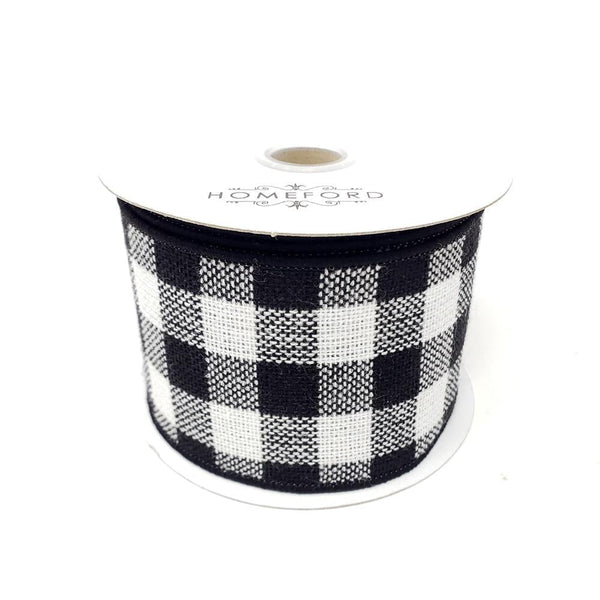 Christmas Buffalo Checkered Wired Ribbon, 2-1/2-Inch, 10-Yard, White/Black