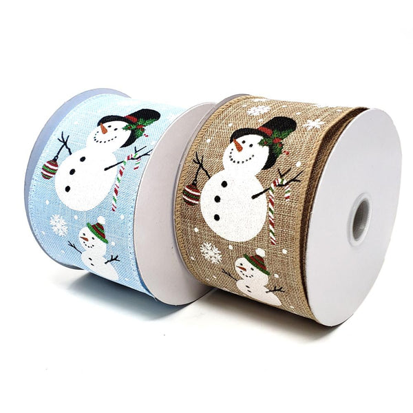 Christmas Glitter Snowmen Linen Ribbon, 2-1/2-Inch, 10-Yard