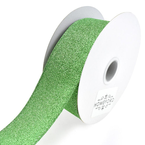 Christmas Flat Glitter Wired Edge Ribbon, 1-1/2-Inch, 10-Yard