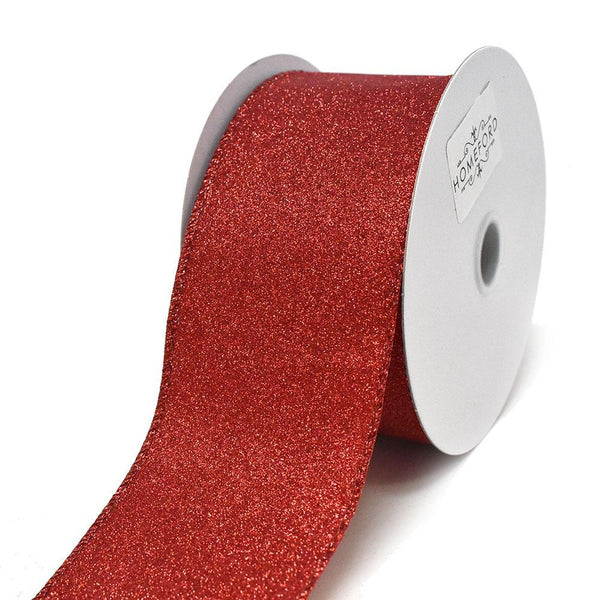 Christmas Flat Glitter Wired Edge Ribbon, Red, 2-1/2-Inch, 10-Yard