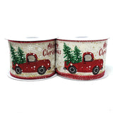 "Merry Christmas" Red Truck Linen Ribbon, 2-1/2-Inch, 10-Yard