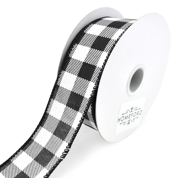 Printed Gingham Patterned Wired Ribbon, Black, 1-1/2-Inch, 10-Yard