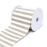 Christmas White Horizontal Stripes Linen Ribbon, Light Natural, 10-Yard