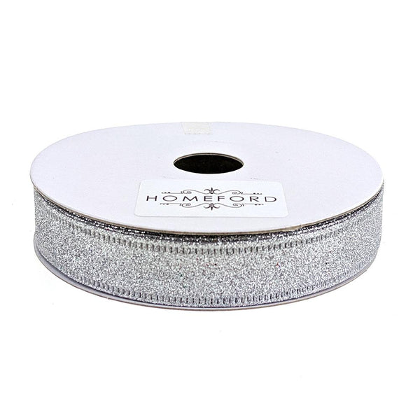 Sparkling Glitter Wired Ribbon, Silver, 5/8-Inch, 10-Yard