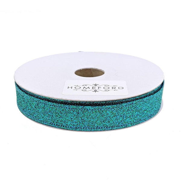 Sparkling Glitter Wired Ribbon, Peacock, 5/8-Inch, 10-Yard