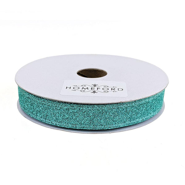 Sparkling Glitter Wired Ribbon, Aqua, 5/8-Inch, 10-Yard