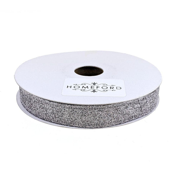 Sparkling Glitter Wired Ribbon, Dark Silver, 5/8-Inch, 10-Yard