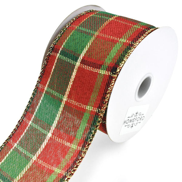 Plaid Greta Wired Edge Christmas Ribbon, 2-1/2-Inch, 10-Yard