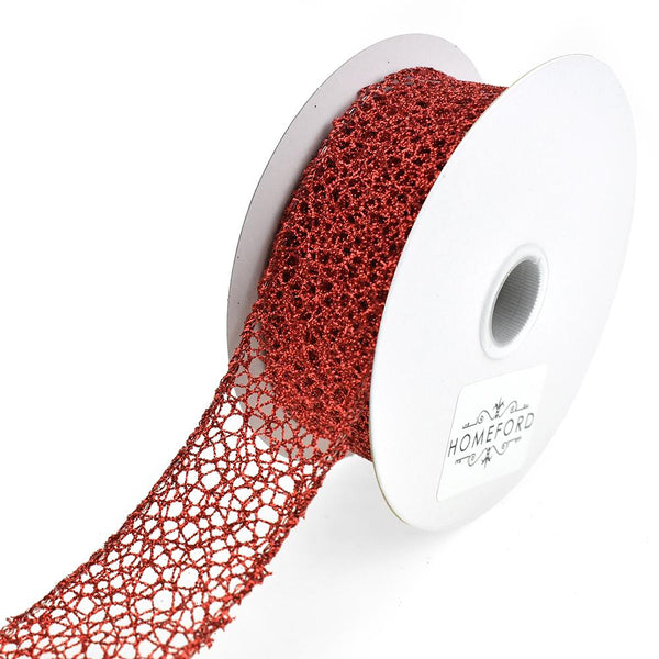 Glitter Webbing Wired Ribbon, Red, 1-1/2-Inch, 10-Yard