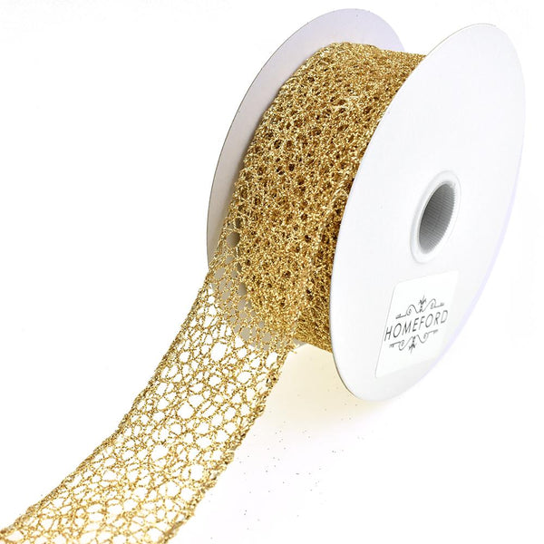 Glitter Webbing Wired Ribbon, Gold, 1-1/2-Inch, 10-Yard