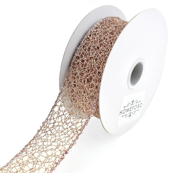 Glitter Webbing Wired Ribbon, Rose Gold, 1-1/2-Inch, 10-Yard