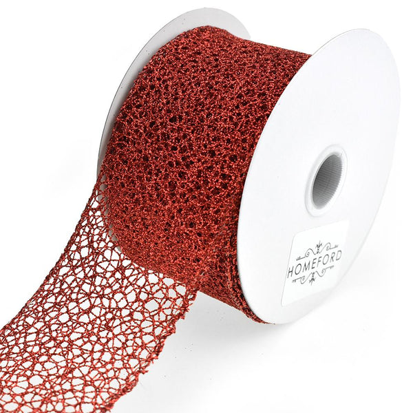 Glitter Webbing Wired Ribbon, Red, 2-1/2-Inch, 10-Yard