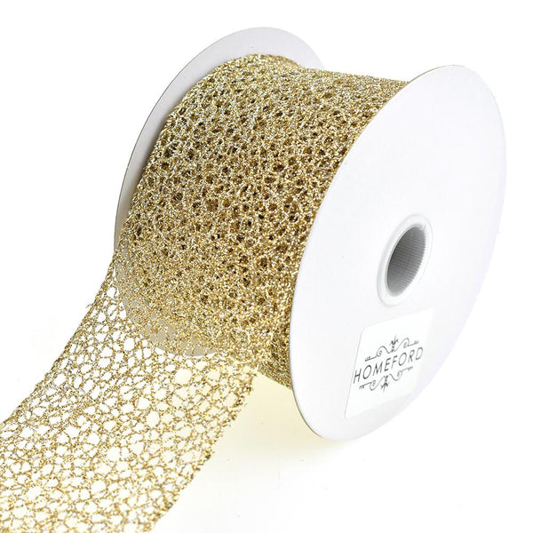 Glitter Webbing Wired Ribbon, Light Gold, 2-1/2-Inch, 10-Yard