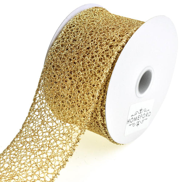 Glitter Webbing Wired Ribbon, Gold, 2-1/2-Inch, 10-Yard