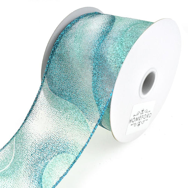 Sheer Glitter Mist Wired Edge Christmas Ribbon, 2-1/2-Inch, 10-Yard, Teal