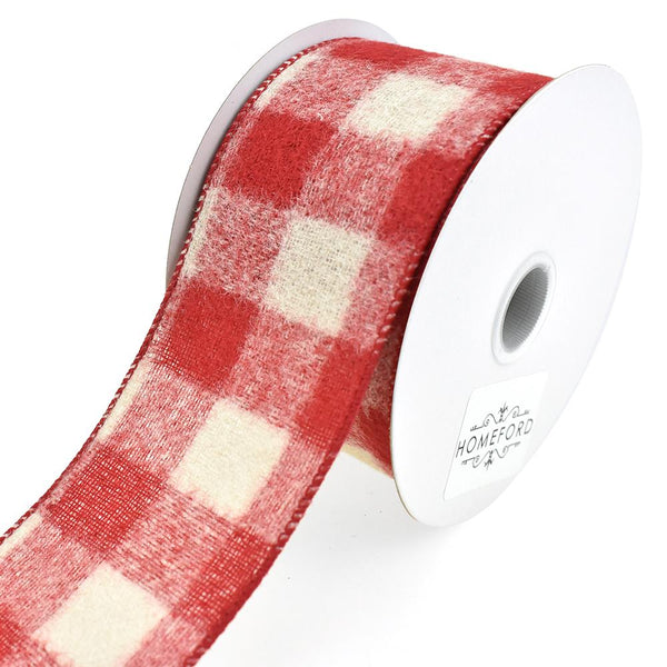 Brushed Buffalo Plaid Wired Edge Christmas Ribbon, 2-1/2-Inch, 10-Yard, Red/Tan